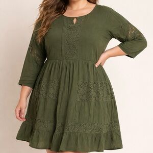 Torrid Women’s Size 1 Army Green Lace Insert Challis Short Dress Size 14/16 1X